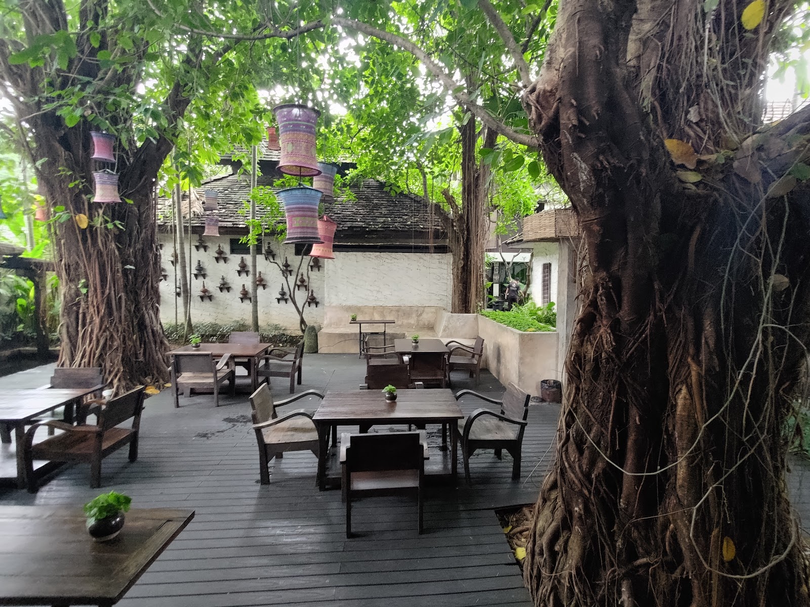 Seating in the garden at Fahtara Coffee